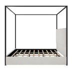 Modern Luxury Metal Canopy Bed with Tall Corduroy Upholstered Headboard