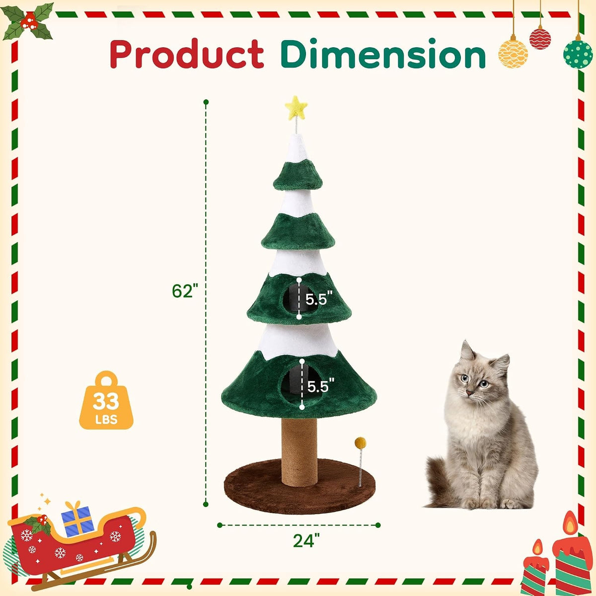 62" Cat Tree with Cozy Condo and Scratching Posts