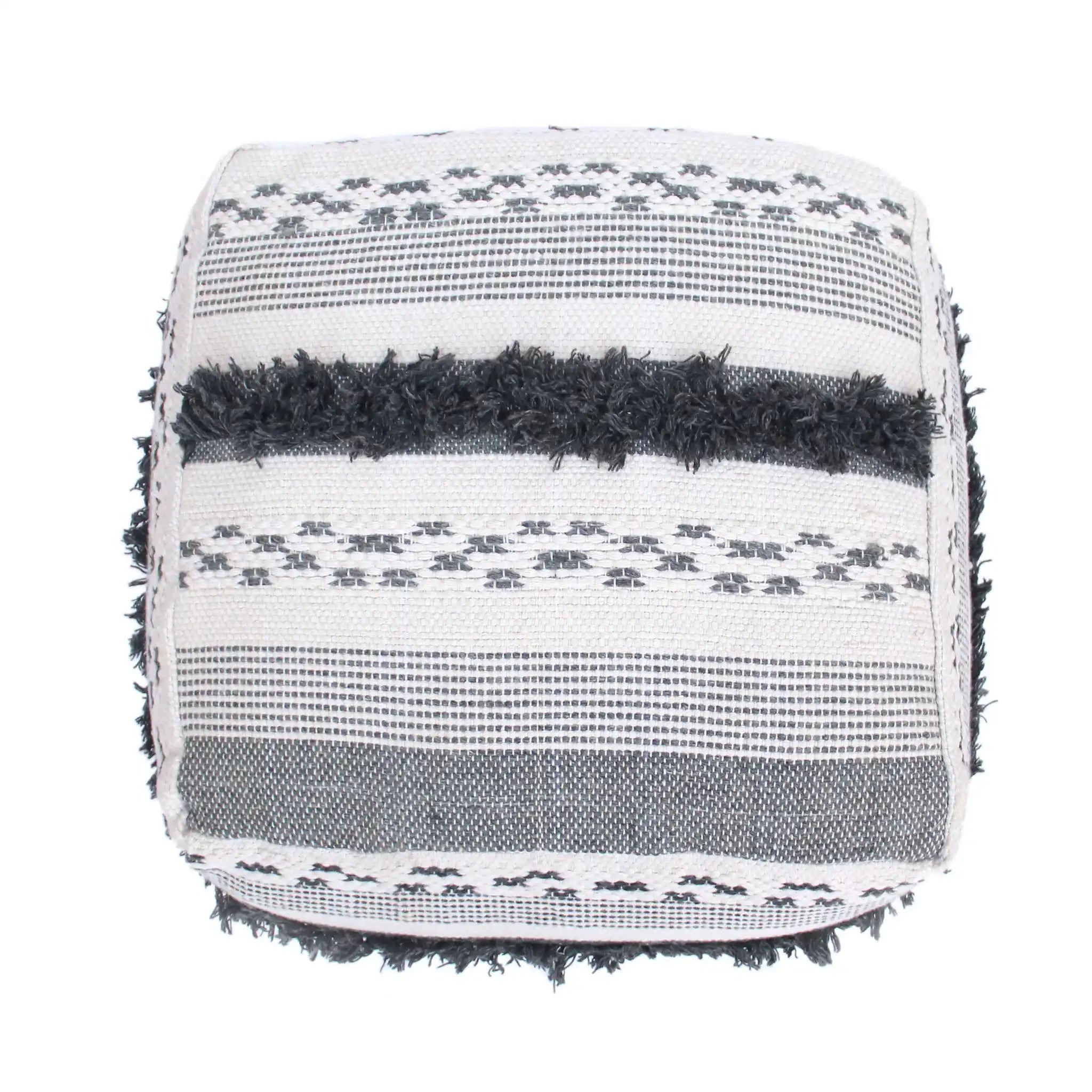 Karim Faux Yarn Large Accent Pouf in Ivory and Gray