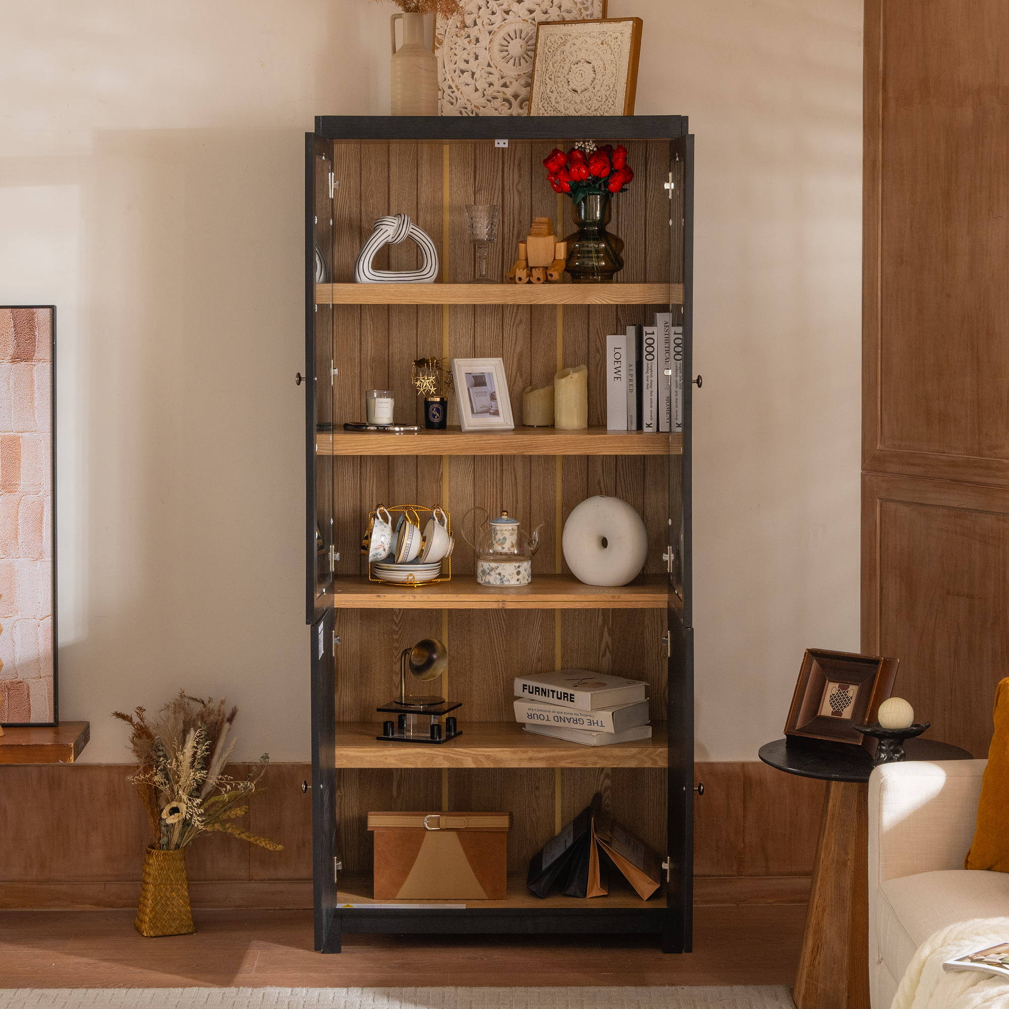 74.5''H Ash Wood Grain Display Cabinet