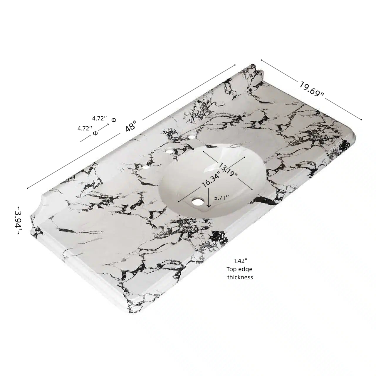 VICI 48" Bathroom Ceramic Undermount Basin and Countertop