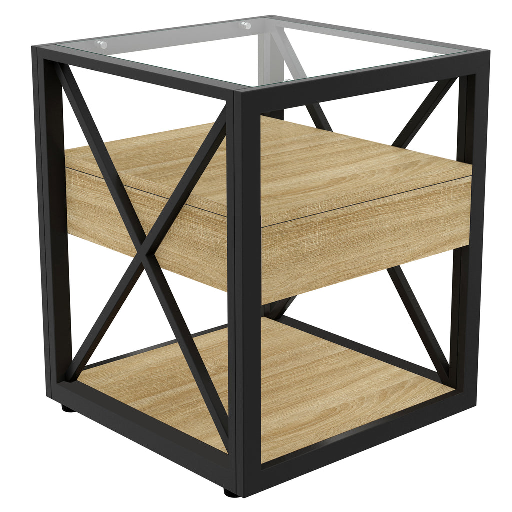 Modern End Table with Drawer - Nightstand for Bedroom & Living Room