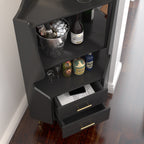 Wooden Corner Bar Cabinet With 2 Open Storage Shelves And 2 Drawers