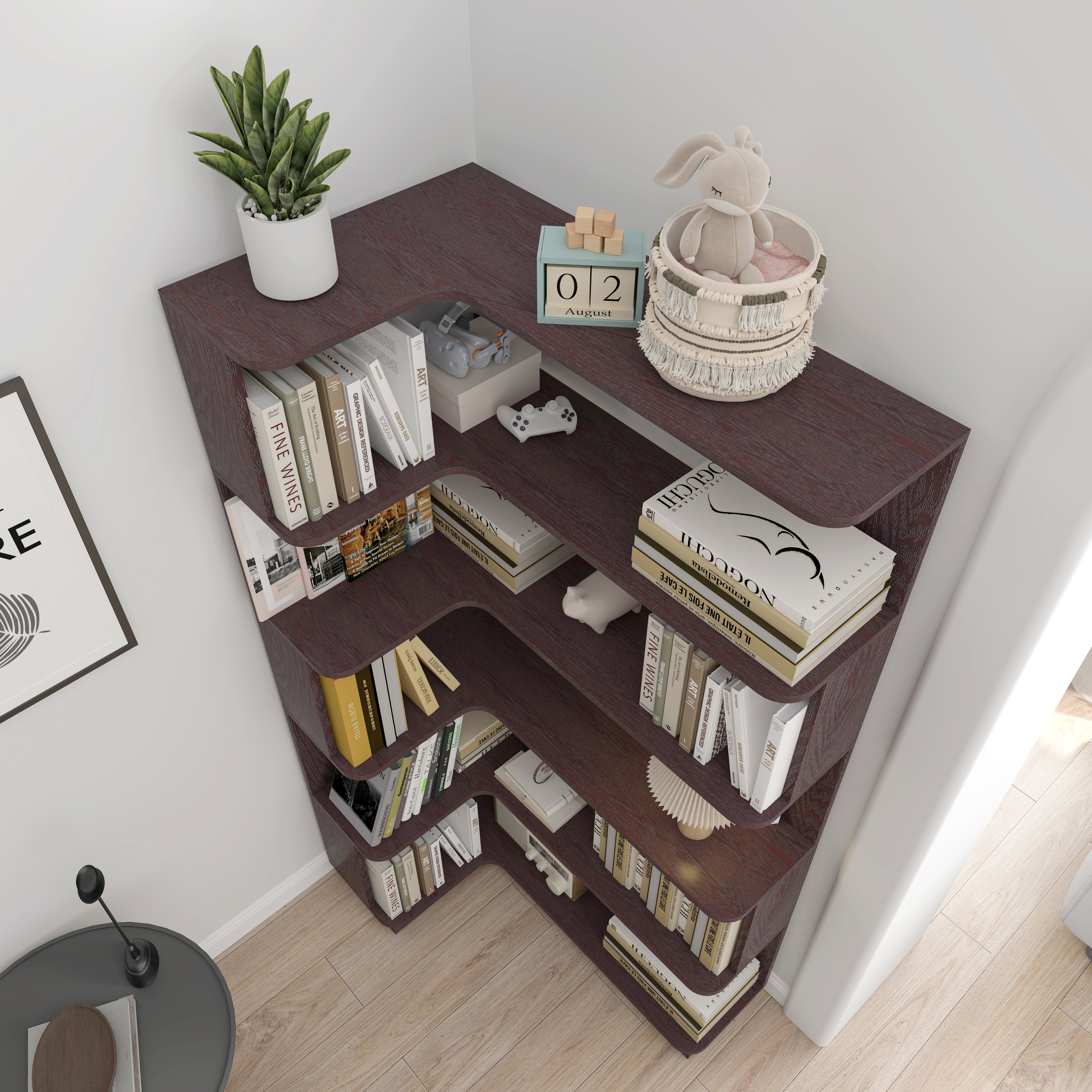 Extended Size Freestanding L-Shaped Corner Bookshelf