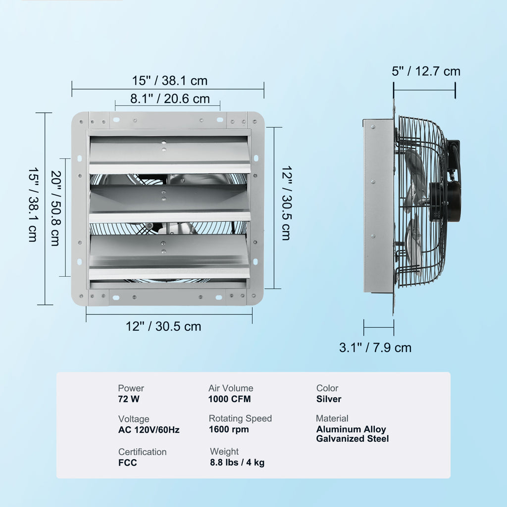 12" Shutter Exhaust Fan - High-Speed 1000 CFM