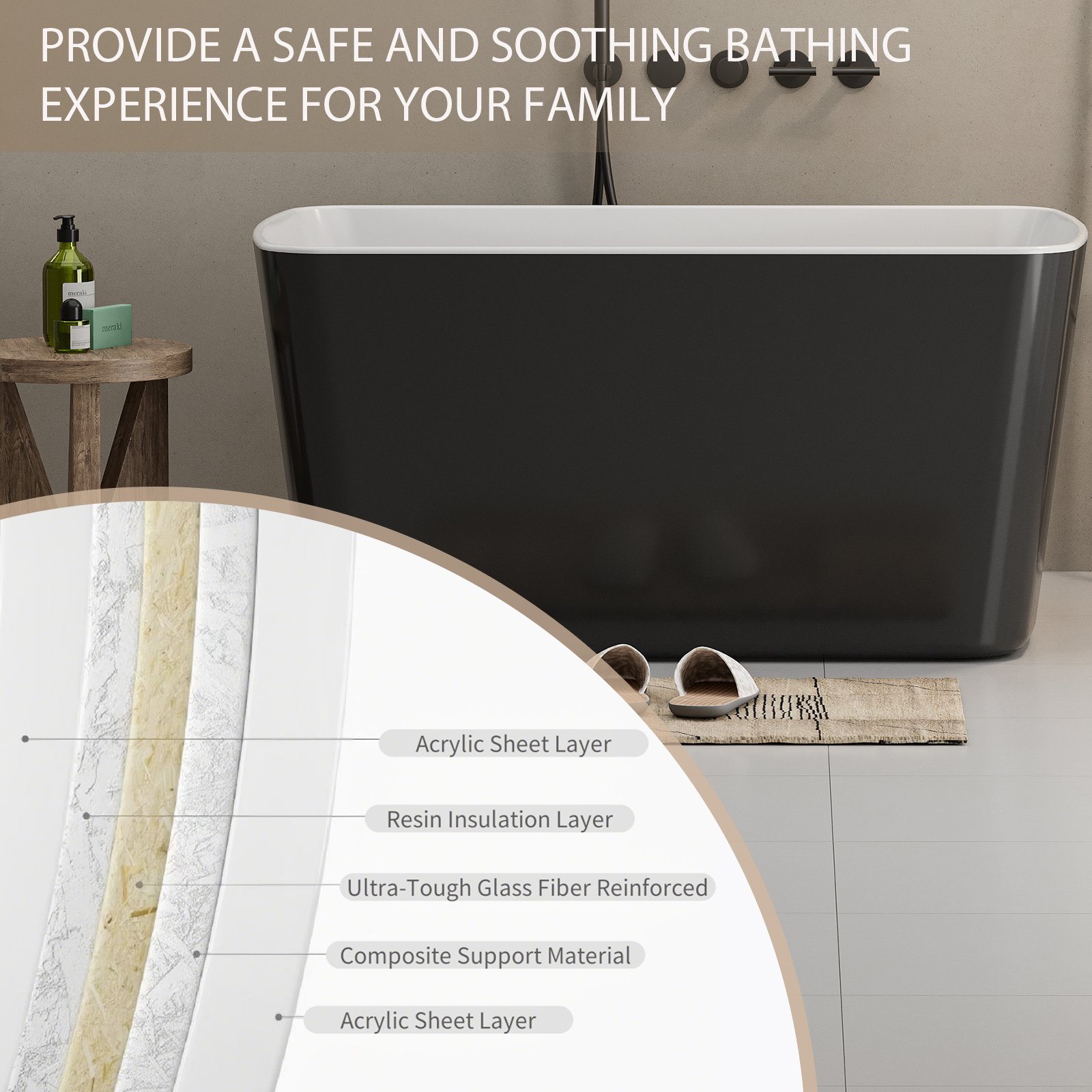 49" Acrylic Freestanding Soaking Bathtub