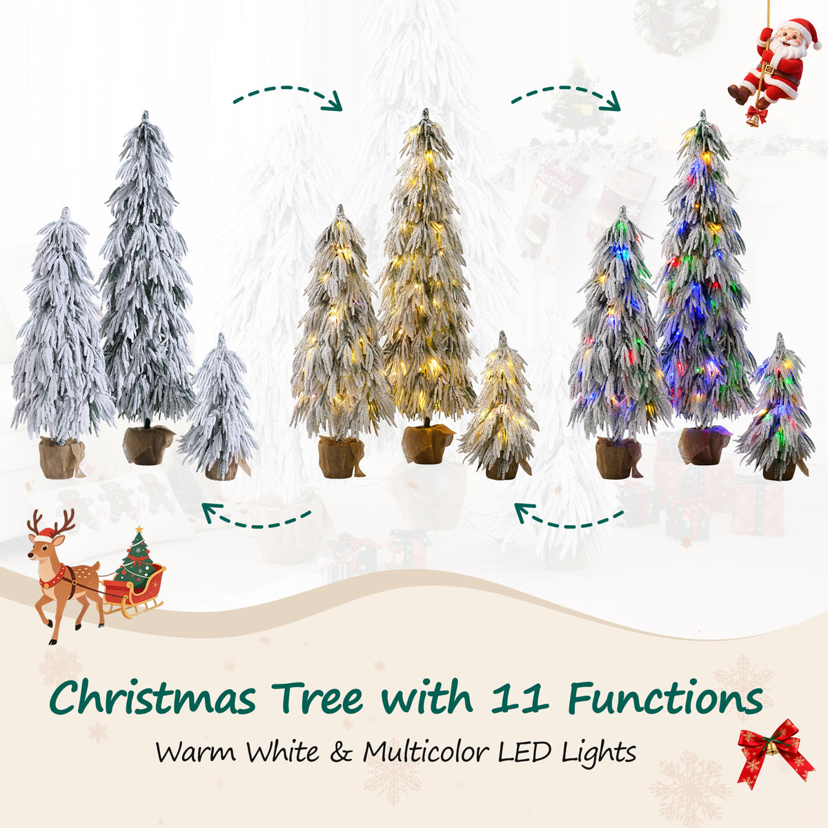 Pre-Lit Flocked Christmas Tree Set of 3