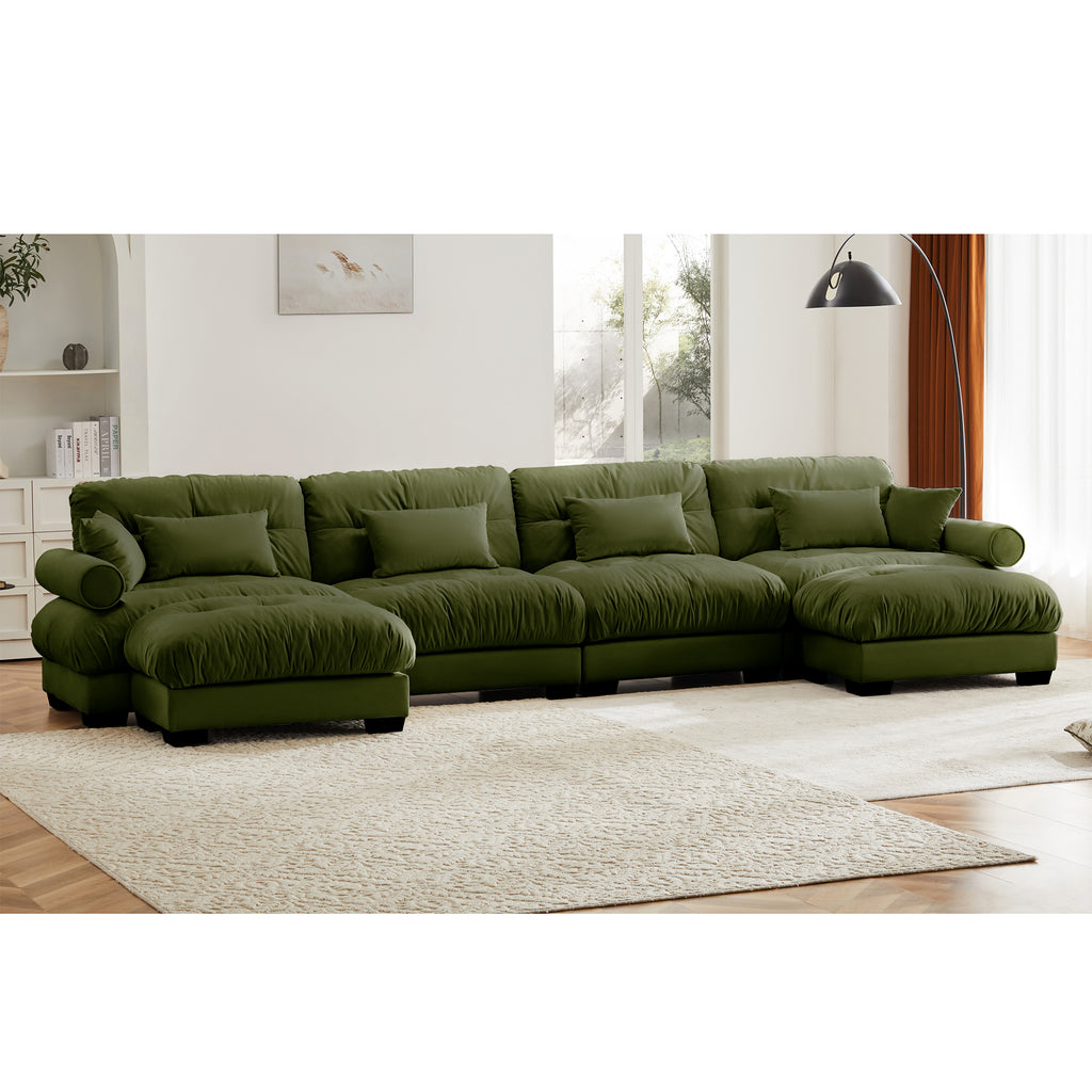 U Shaped Sectional Sofa Cloud Couch in Olive Velvet