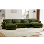 U Shaped Sectional Sofa Cloud Couch in Olive Velvet