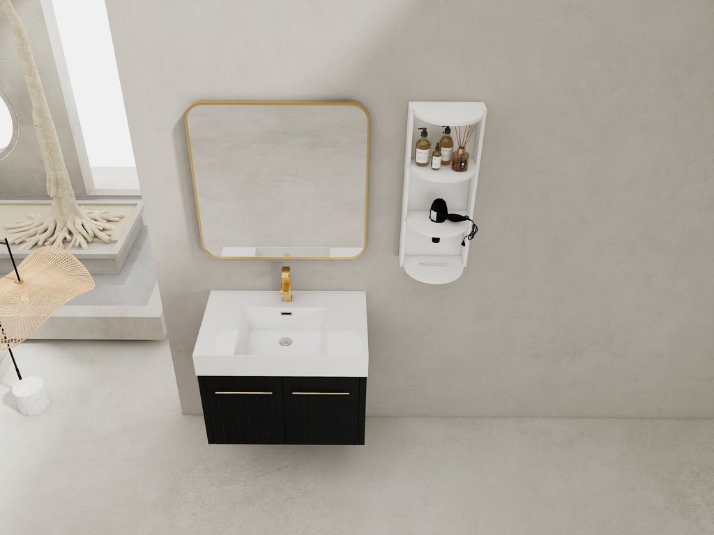 30 Inch Wall-Mounted Bathroom Vanity with Sink and Storage Rack