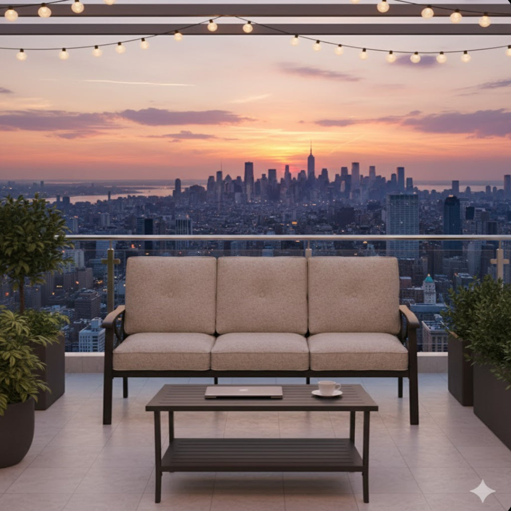 2 Piece Outdoor Patio Set, 70 Inches All-Weather Metal 3-Seat Sofa and Coffee Table