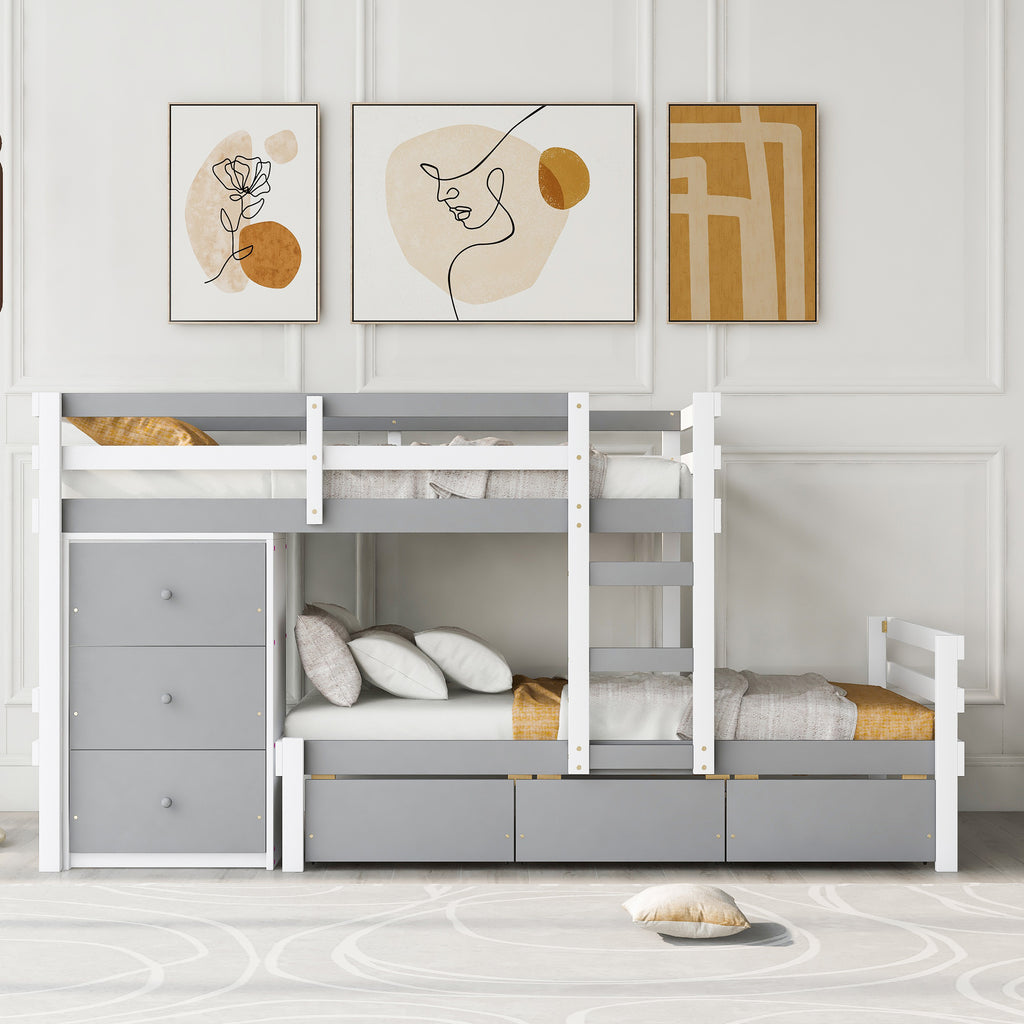 Twin Over Twin Loft Bunk Bed with Drawers and Ladder