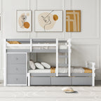 Twin Over Twin Loft Bunk Bed with Drawers and Ladder