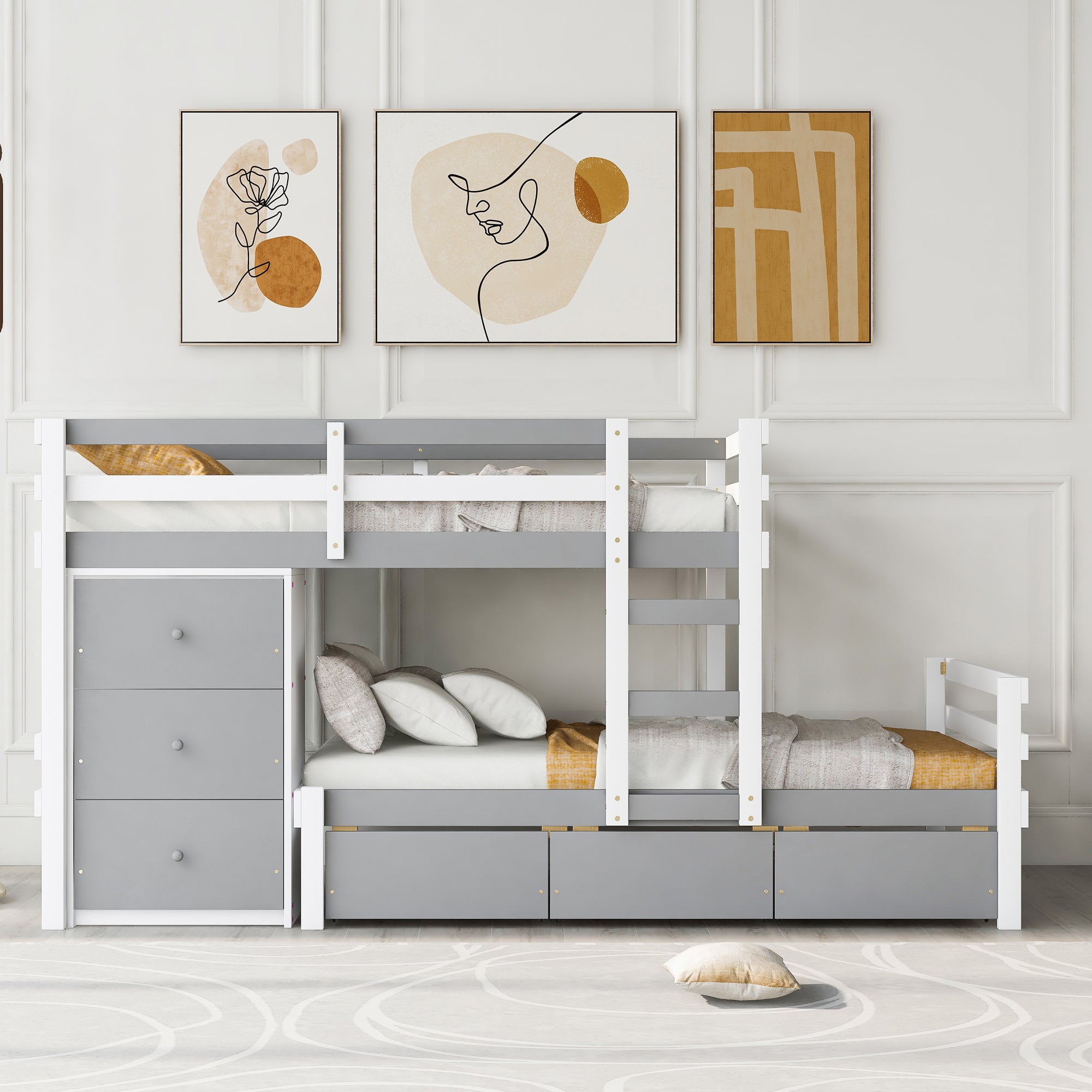 Twin Over Twin Loft Bunk Bed with Drawers and Ladder