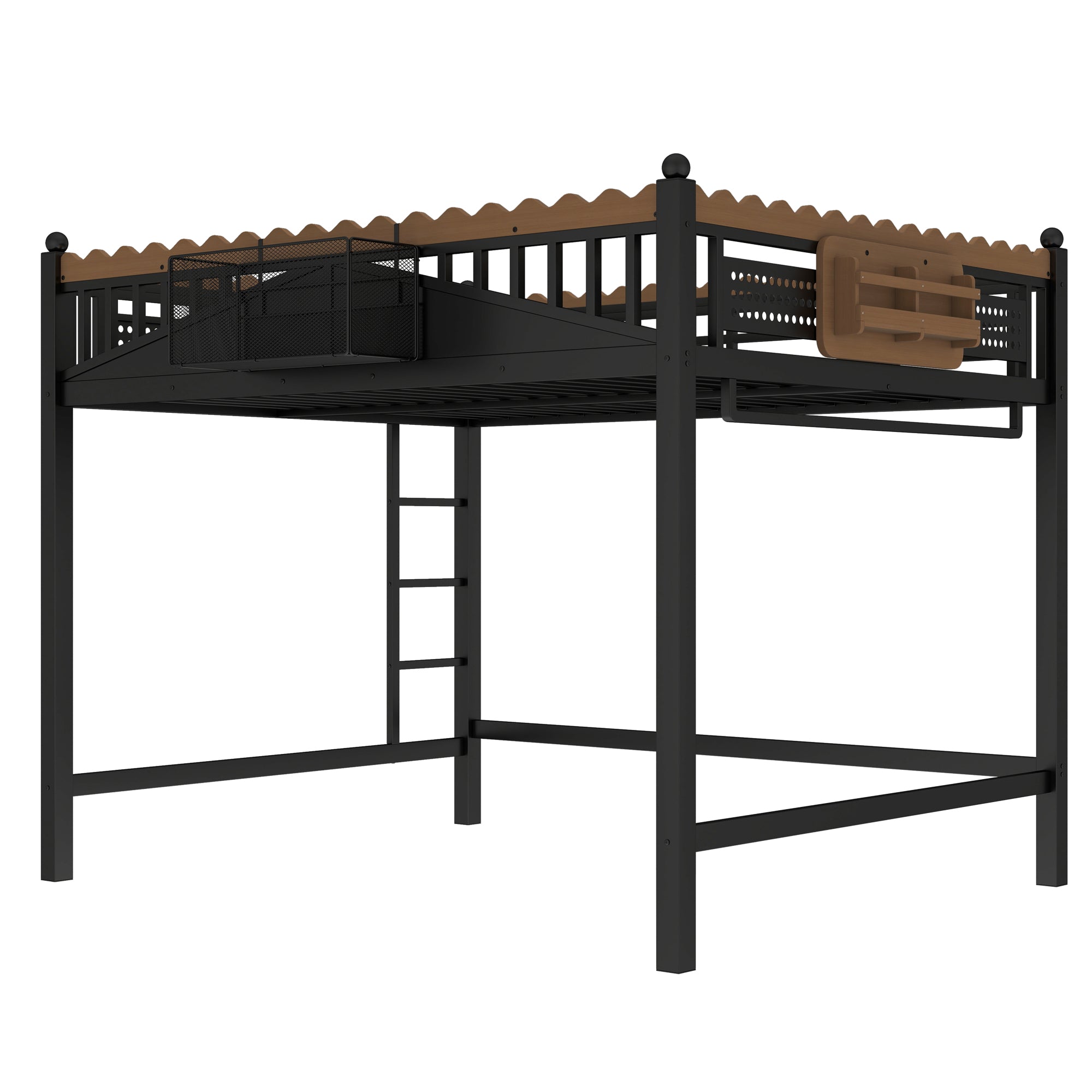 Queen Size Loft Bed With Ladders, Metal Loft Bed With Storage Shelves