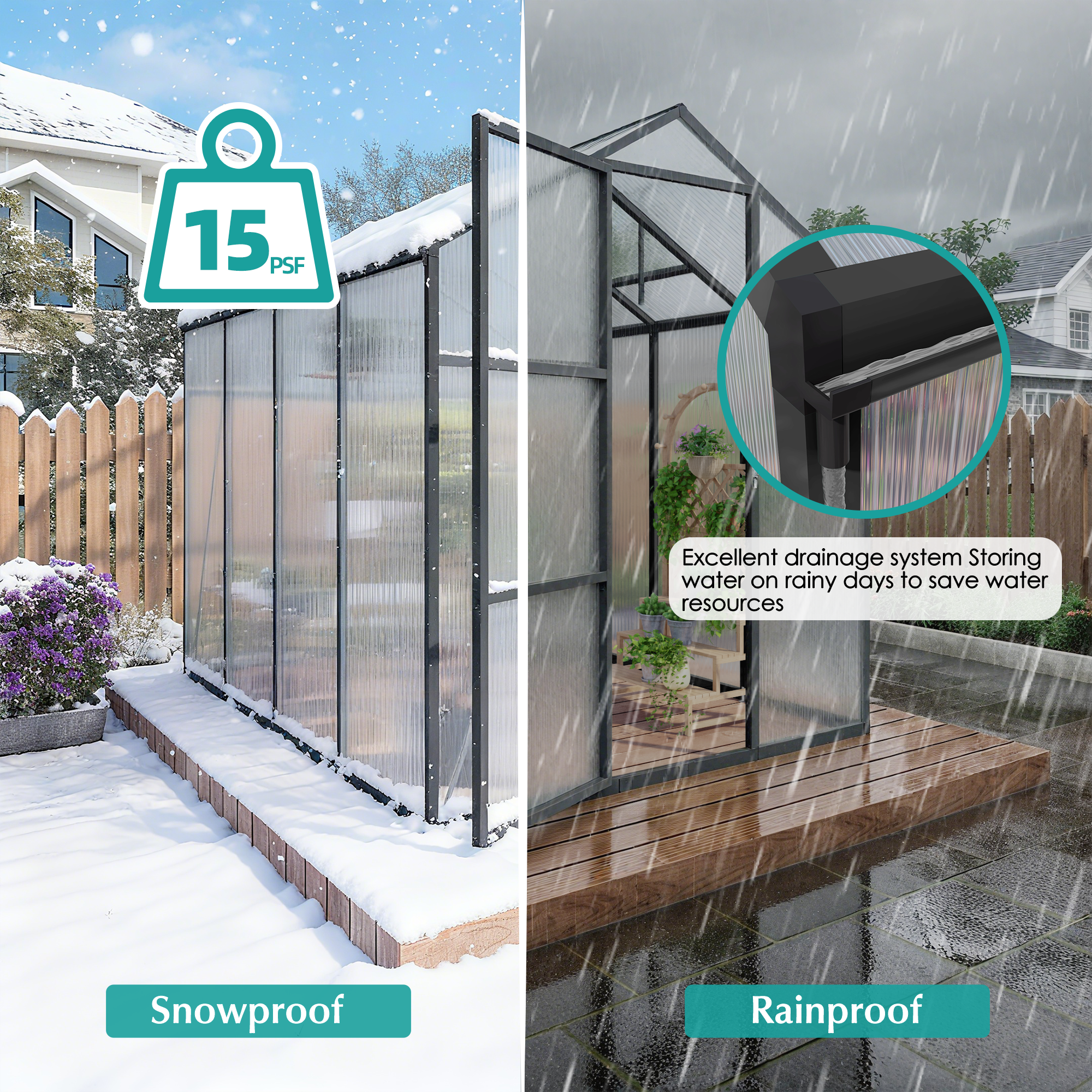 Gain Height Windproof Aluminum Greenhouse 6x8 FT