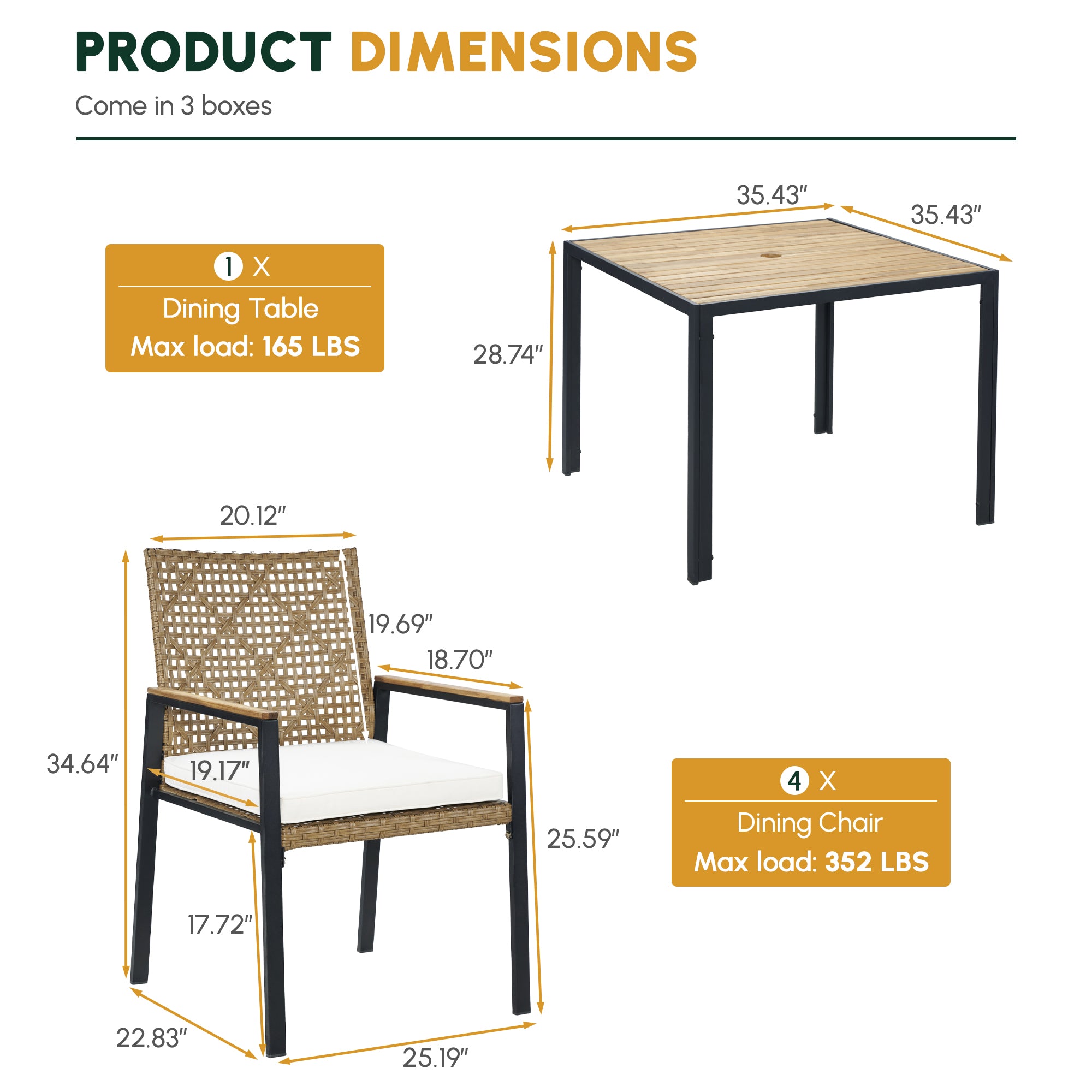 All Weather 5-Piece Patio Dining Table Sets