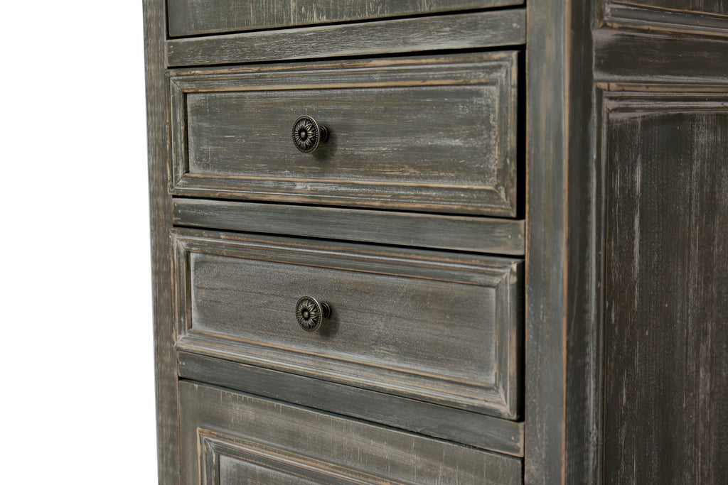 Farmhouse Tall Narrow Storage Cabinet, 59-Inch, Rustic Wood, Black and Gray