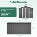 Lockable Secure Metal Shed 8x12 FT