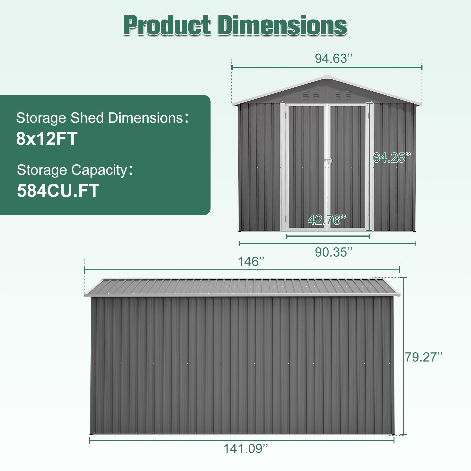 Lockable Secure Metal Shed 8x12 FT