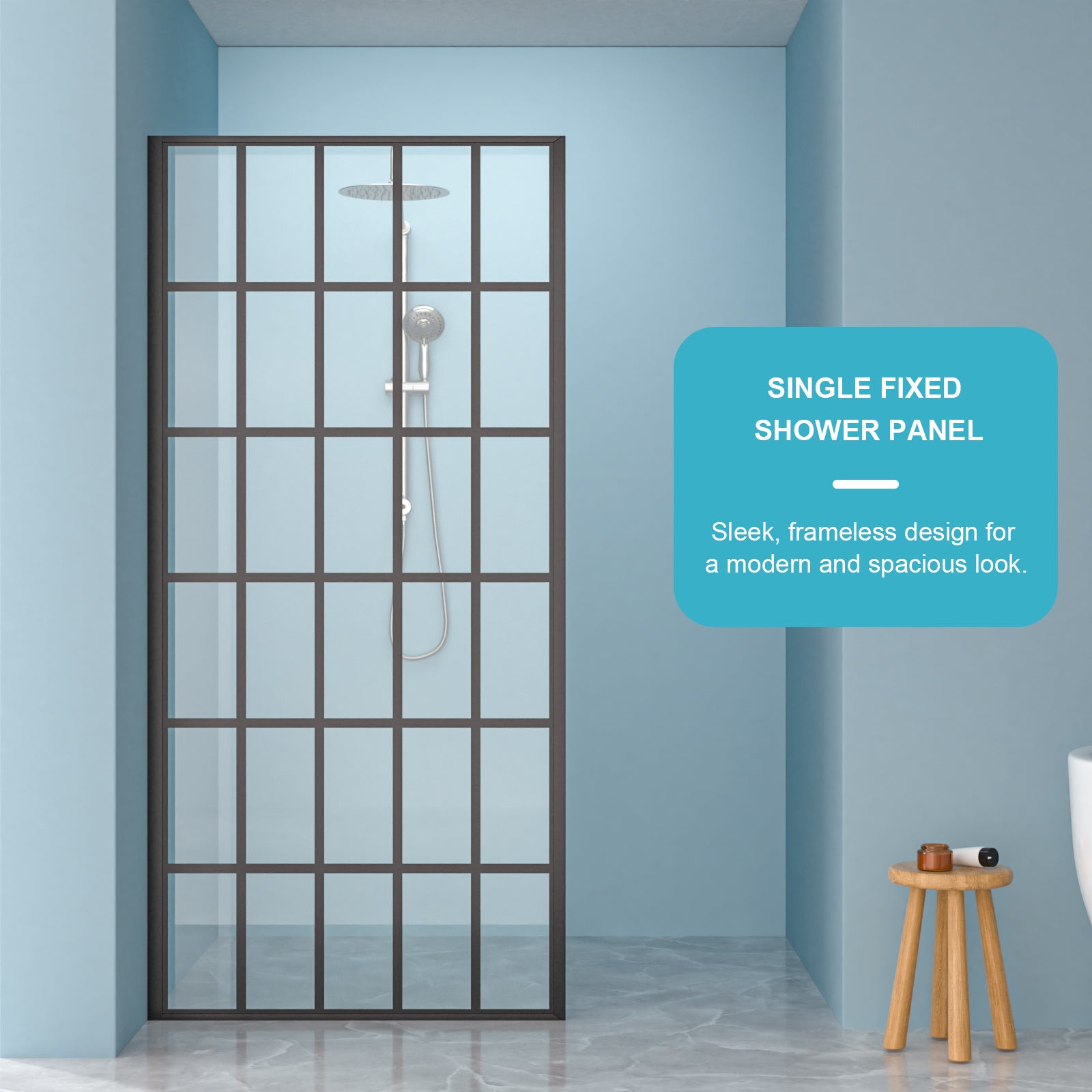 38" W x 72" H Frameless Fixed Shower Door