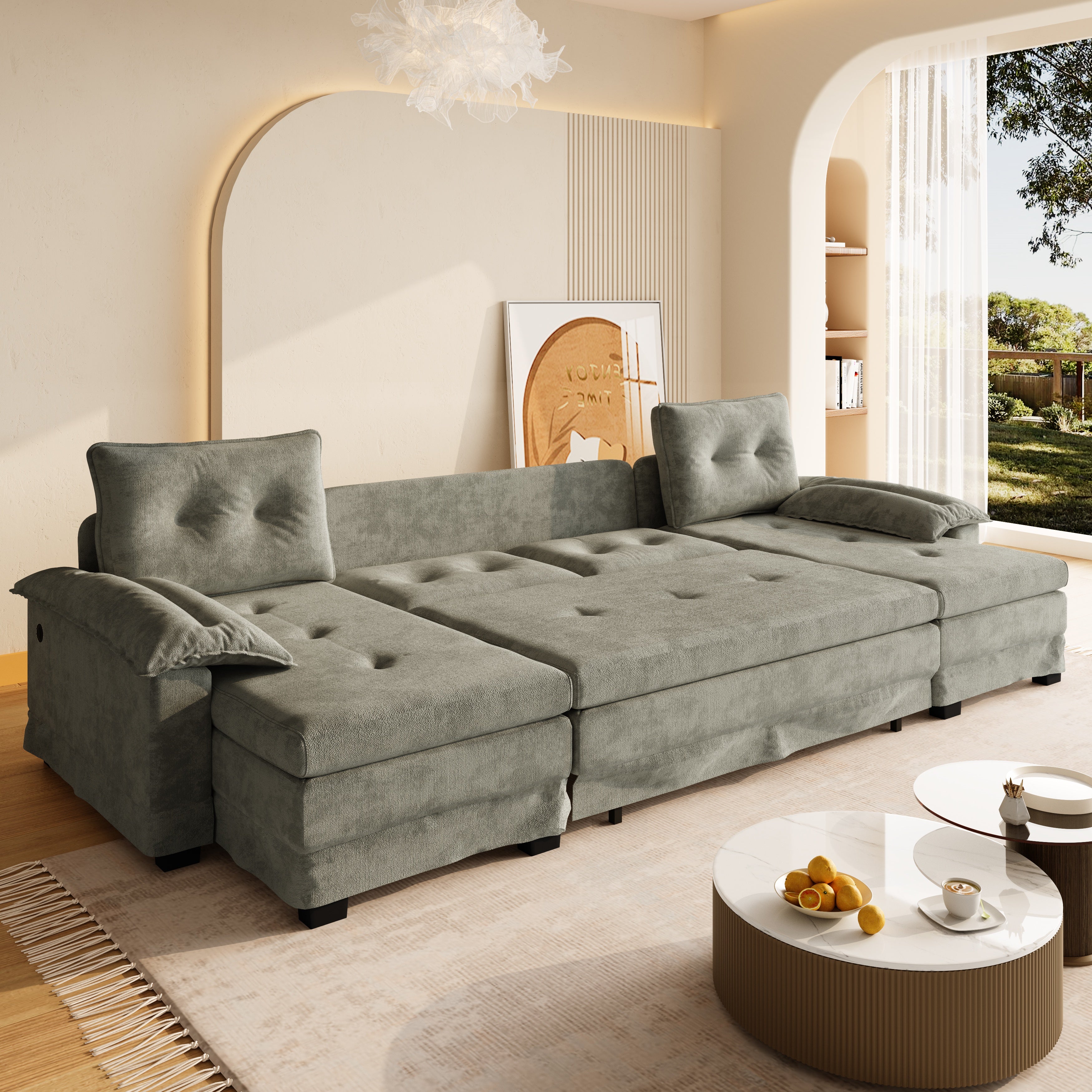109.5" U-Shaped Sleeper Sofa with Pull Out Bed