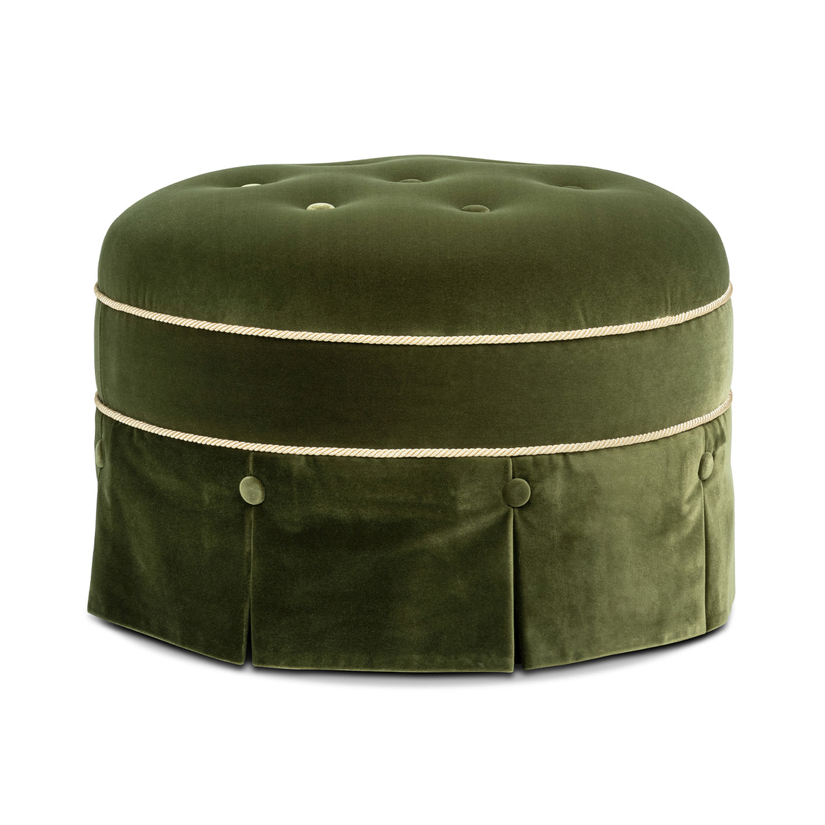 Maribel 24-Inch Round Upholstered Accent Ottoman, Olive