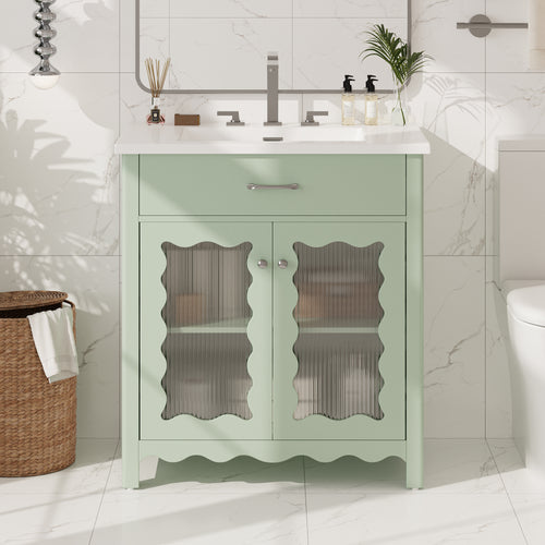 30 Inch Bathroom Vanity with Tempered Glass