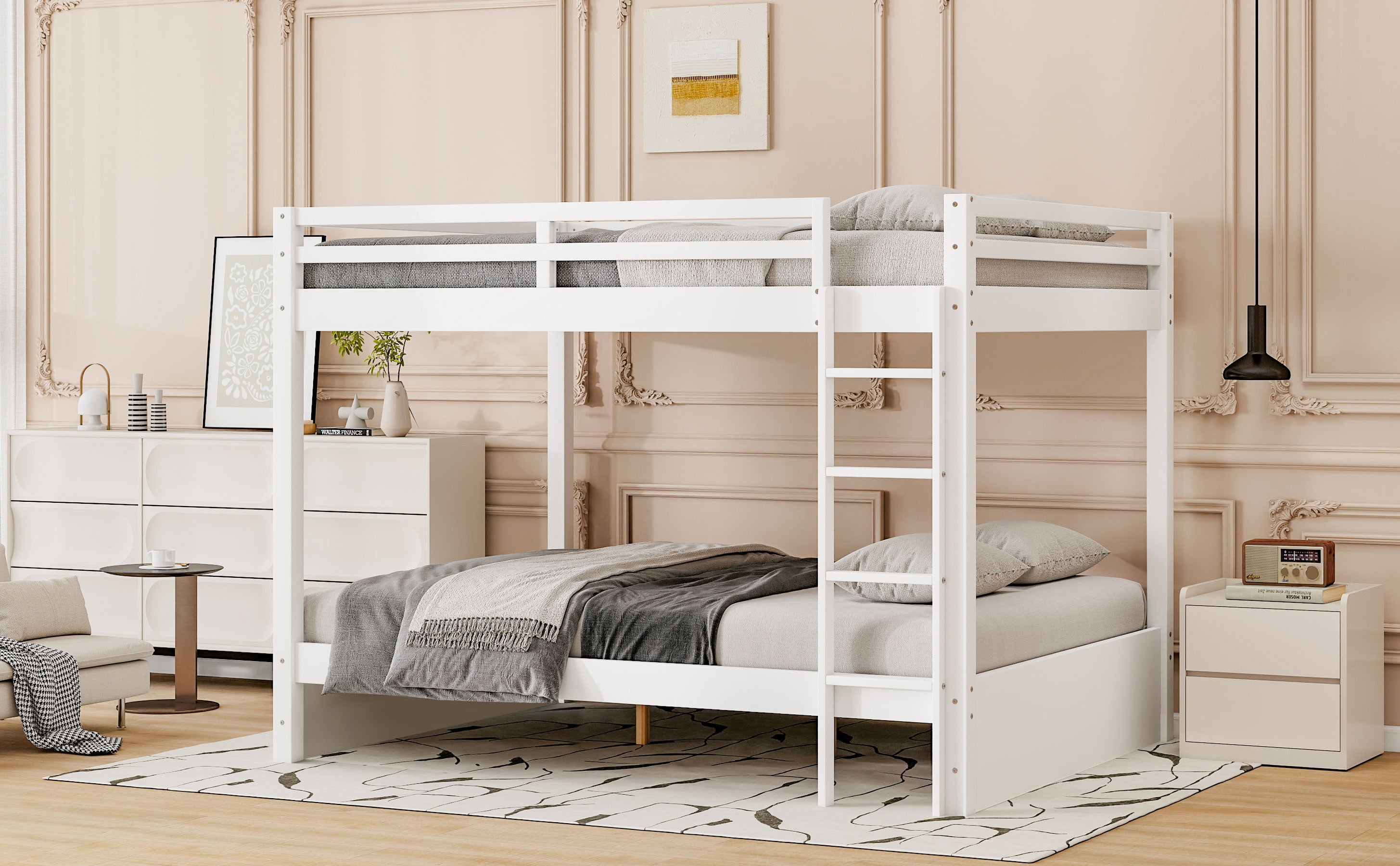 Wood Queen Size Bunk Bed with Ladder