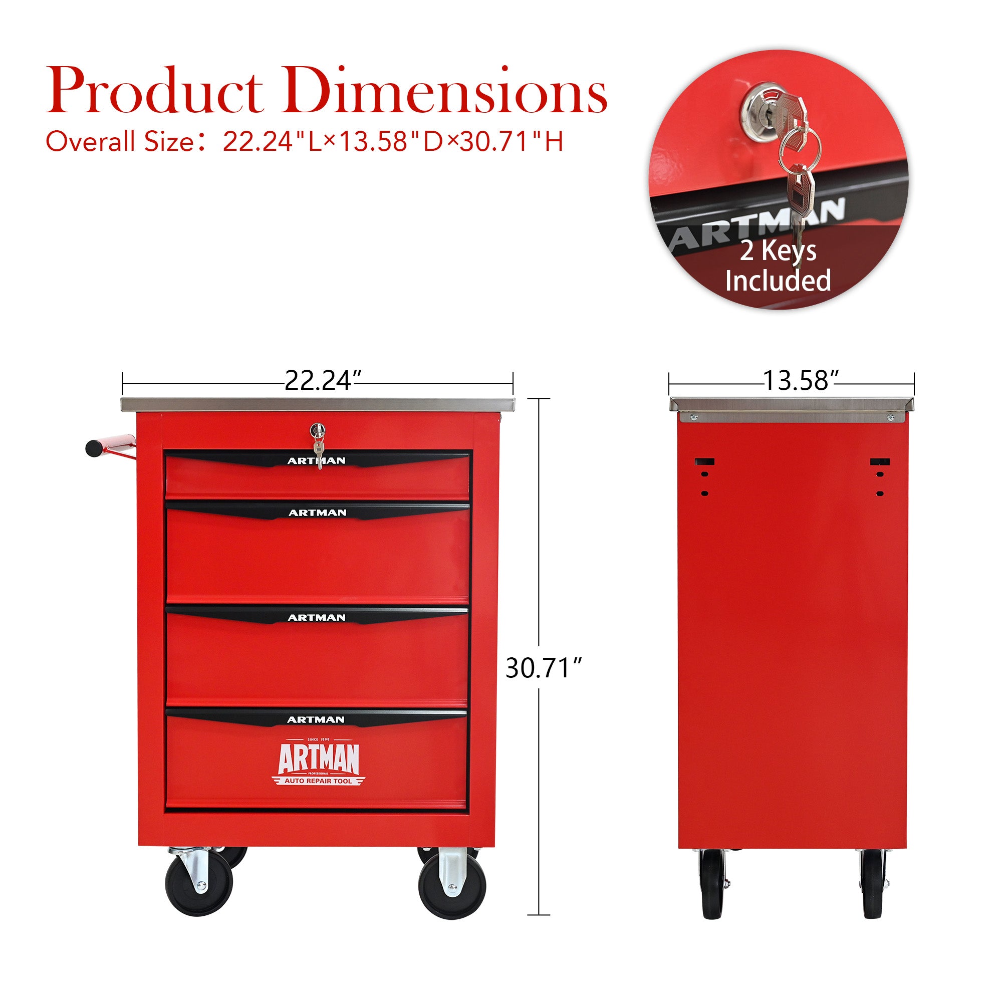 4 Drawers Multifunctional Tool Cart with Wheels