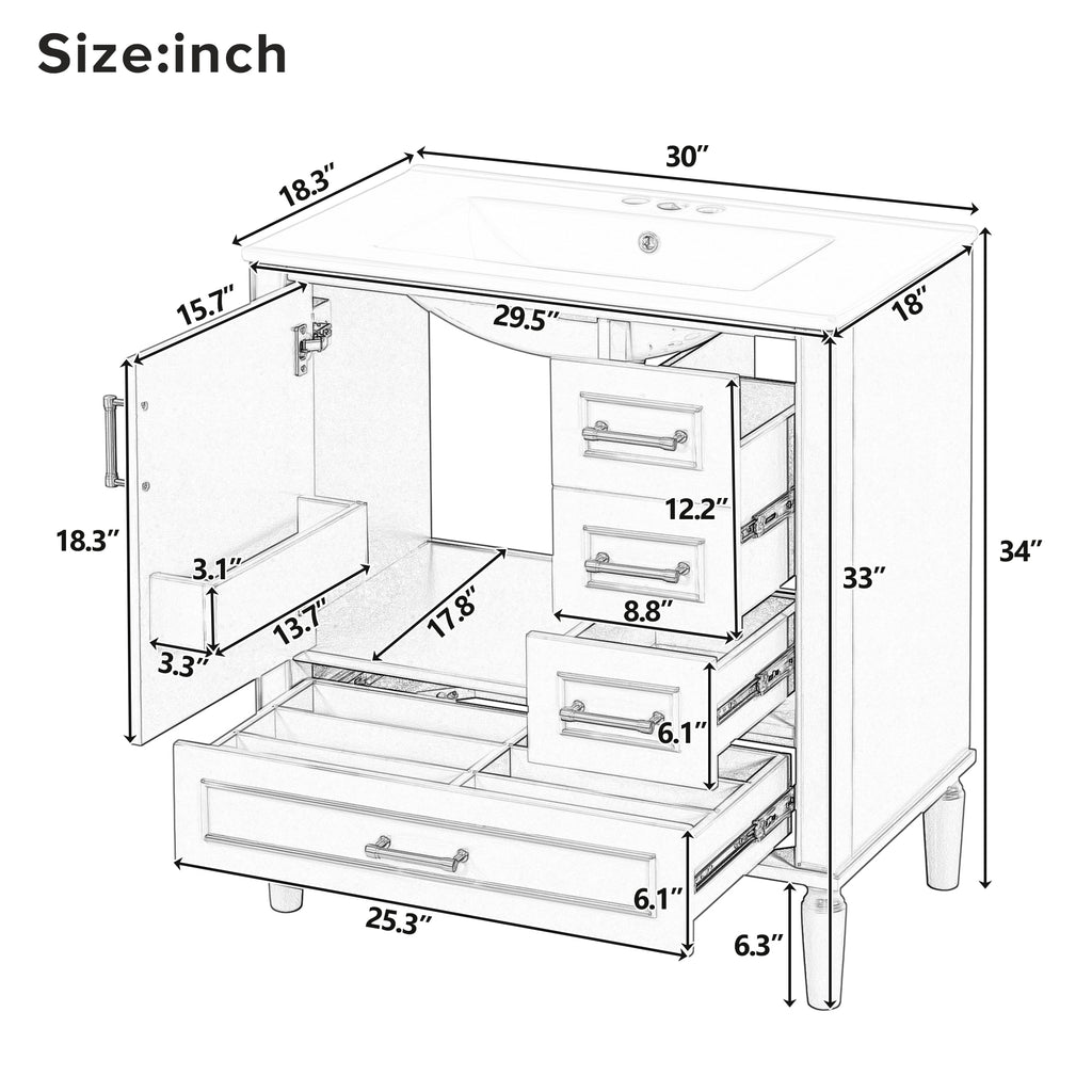 Traditional 30" Black Bathroom Vanity Set