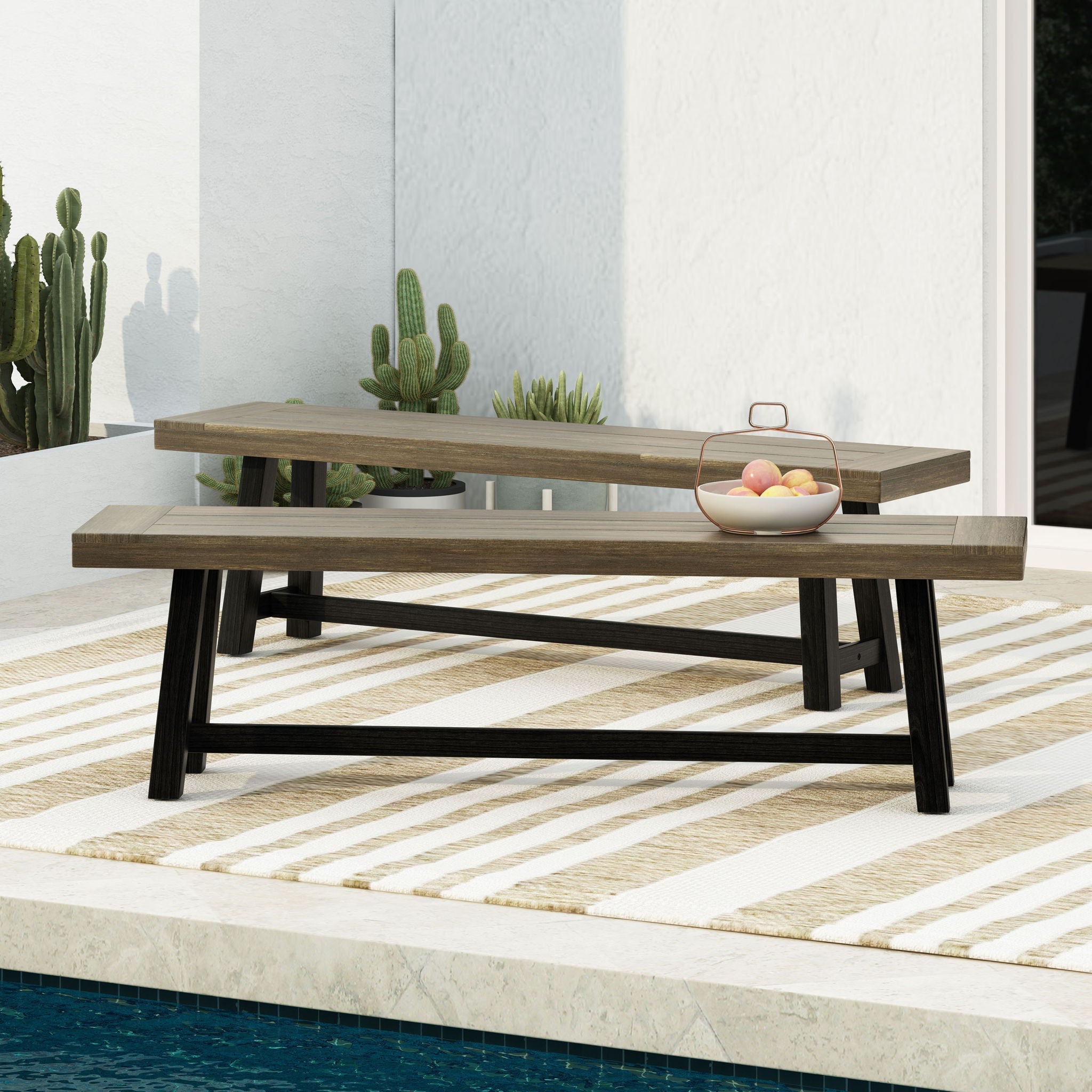 Cloud Outdoor Bench With Acacia Wood Frame and Slat Panel Design