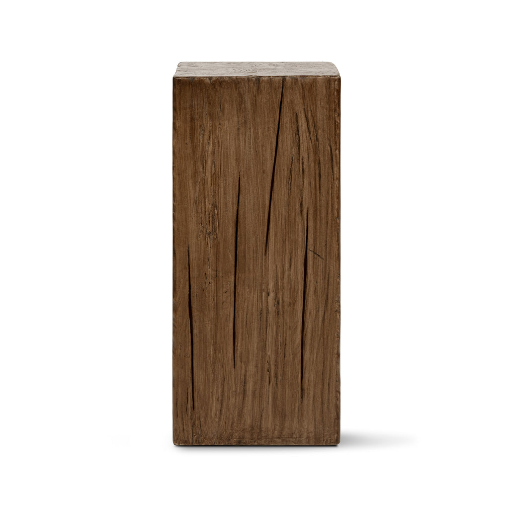 Umber Solid Reclaimed Pine Wood Side Table, 25.5-Inch, Brown