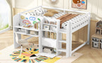Full Size Low Loft Bed with Built-in Desk, Storage Cabinets and Open Bookcase