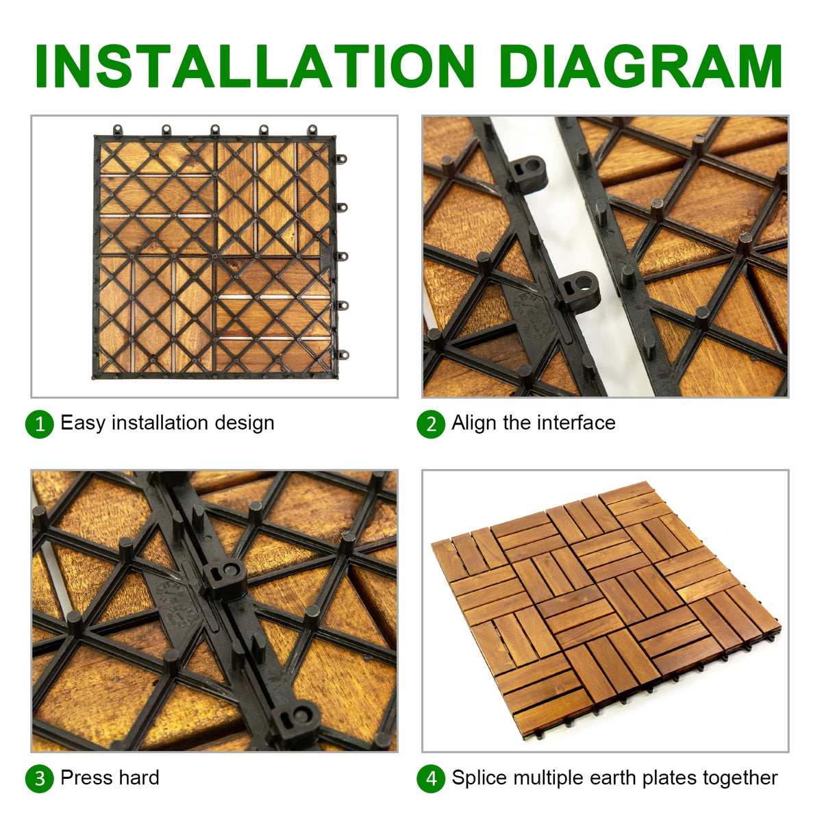 12 in. x 12 in. Acacia 12 Slats Checker Deck Tiles – 30 Pieces