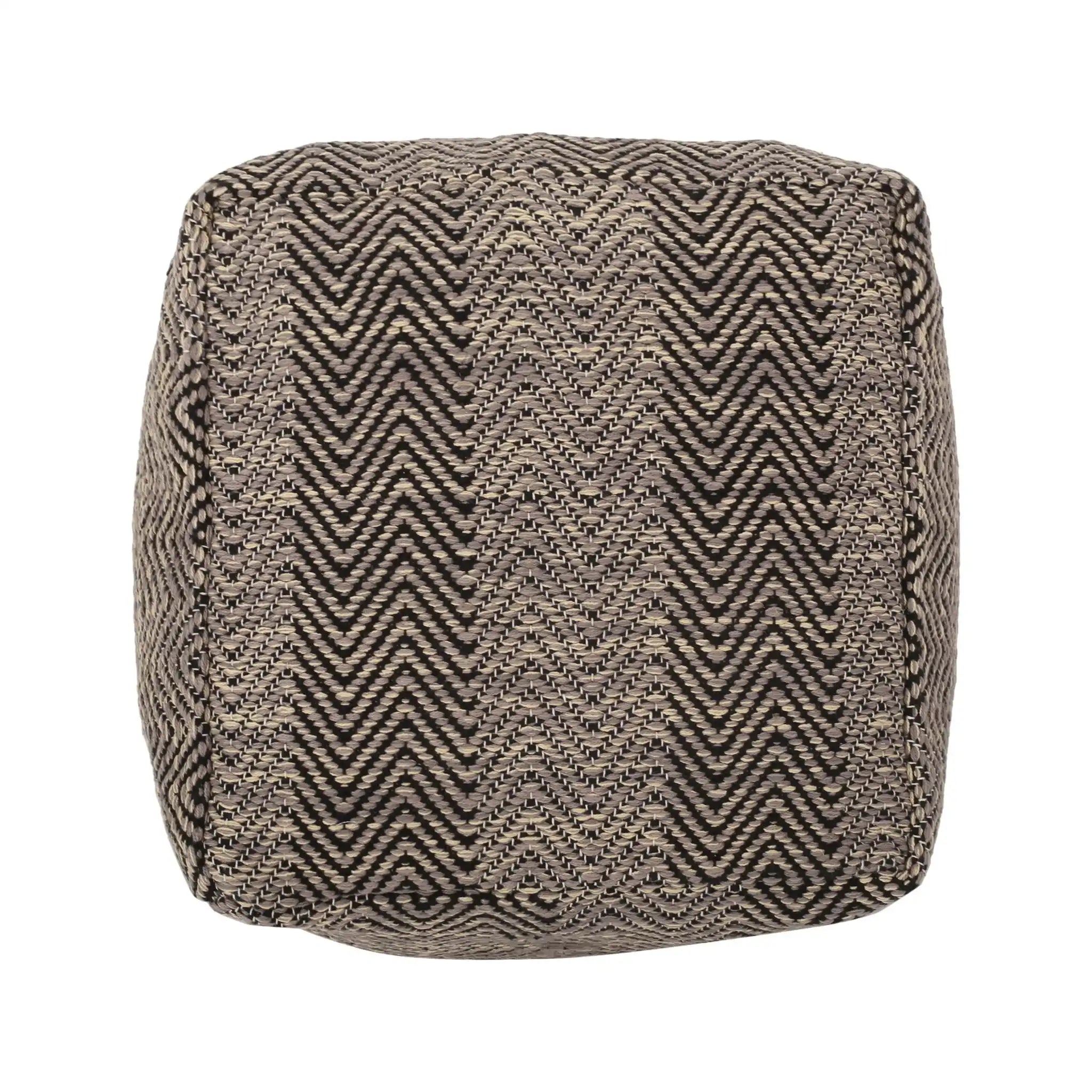 Barracuda Handcrafted Cotton Pouf With Chevron Pattern - Brown / Beige