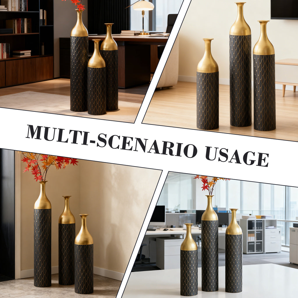 3-Piece Handcrafted Metal Floor Vase Set
