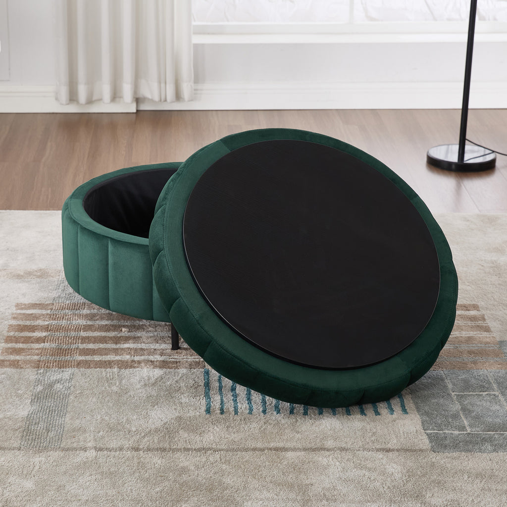 Upholstered Round Ottoman With Reversible Lid
