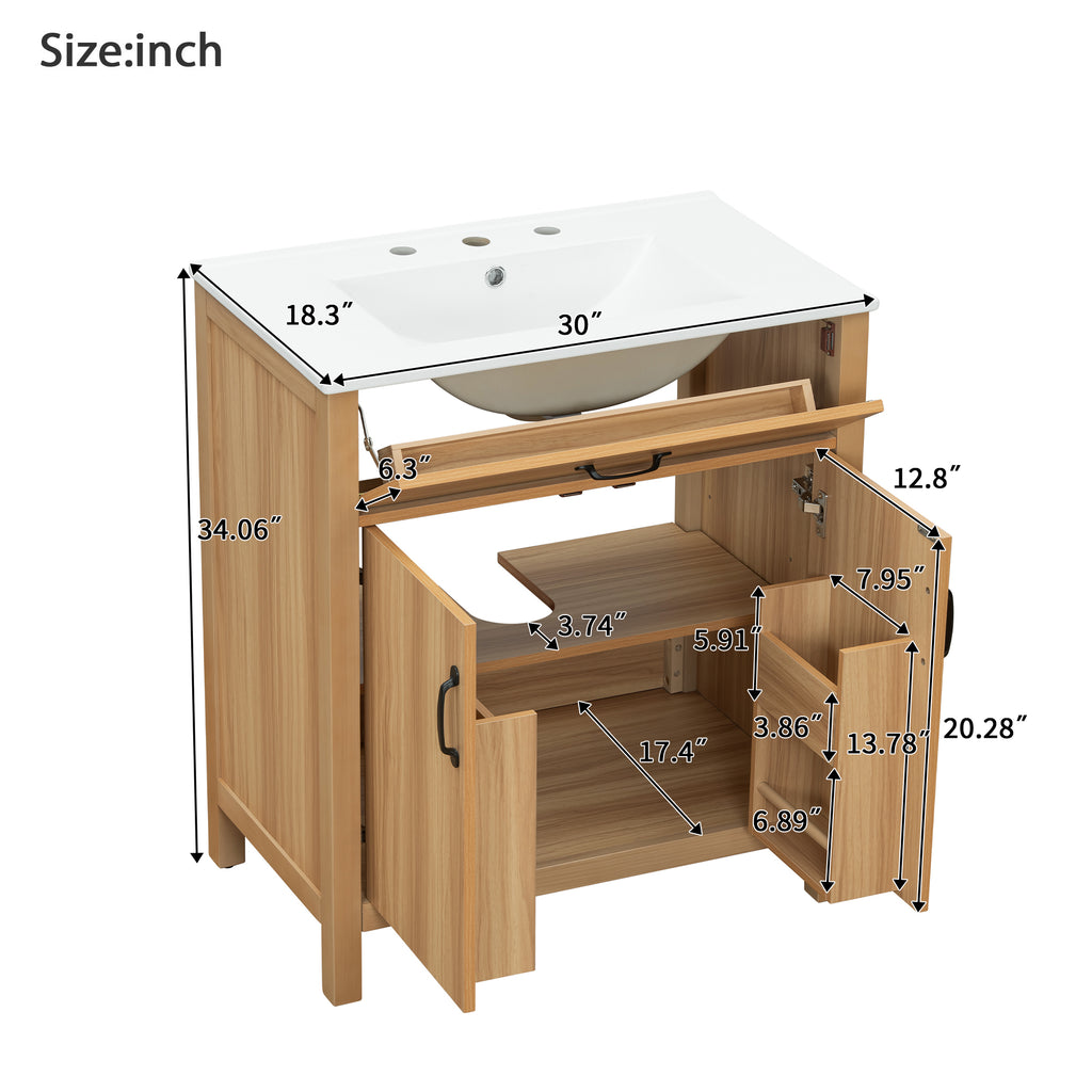 30" Wood Bathroom Vanity with Solid Wood Frame