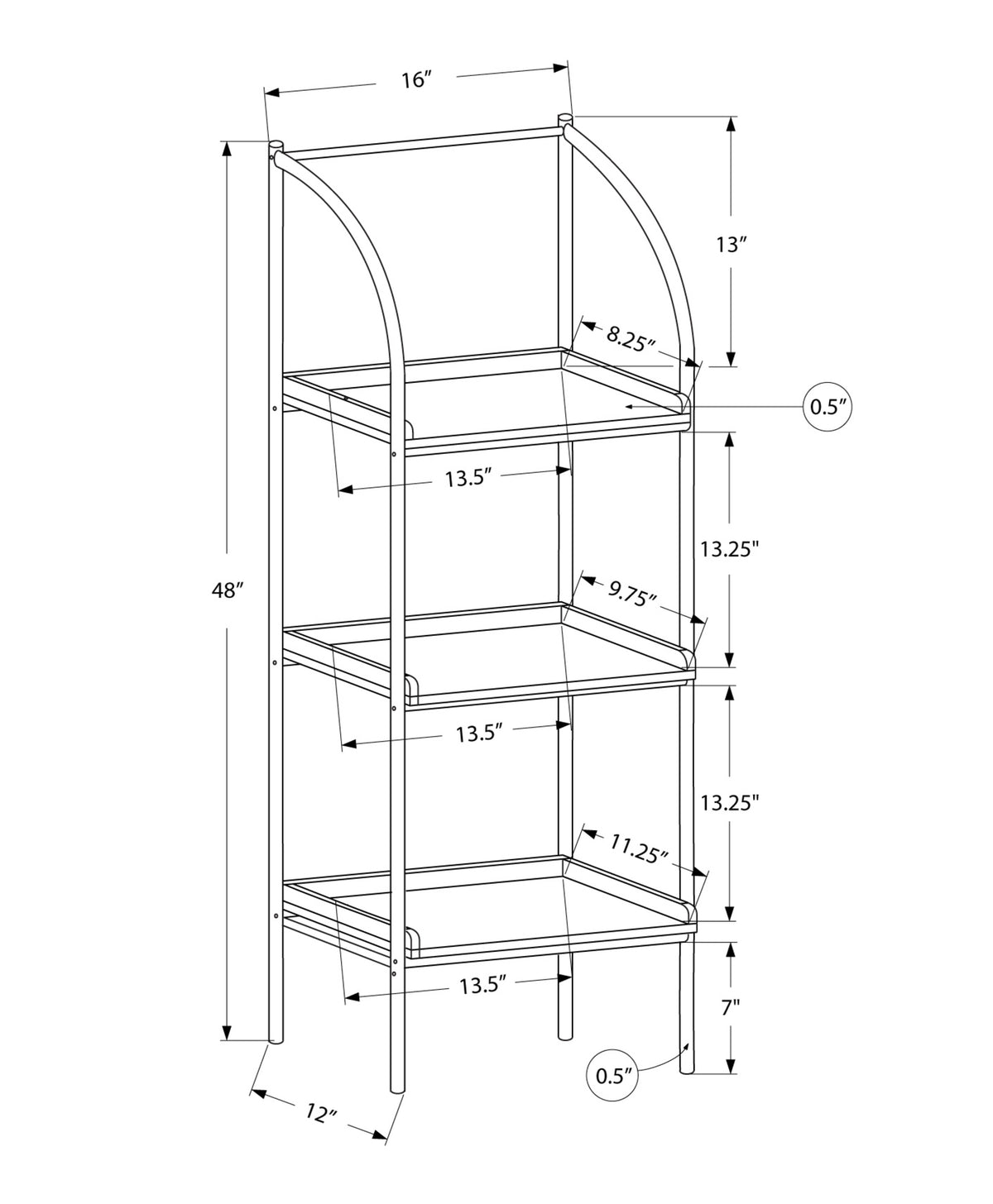 3-Tier Corner Bookshelf for Office and Bedroom