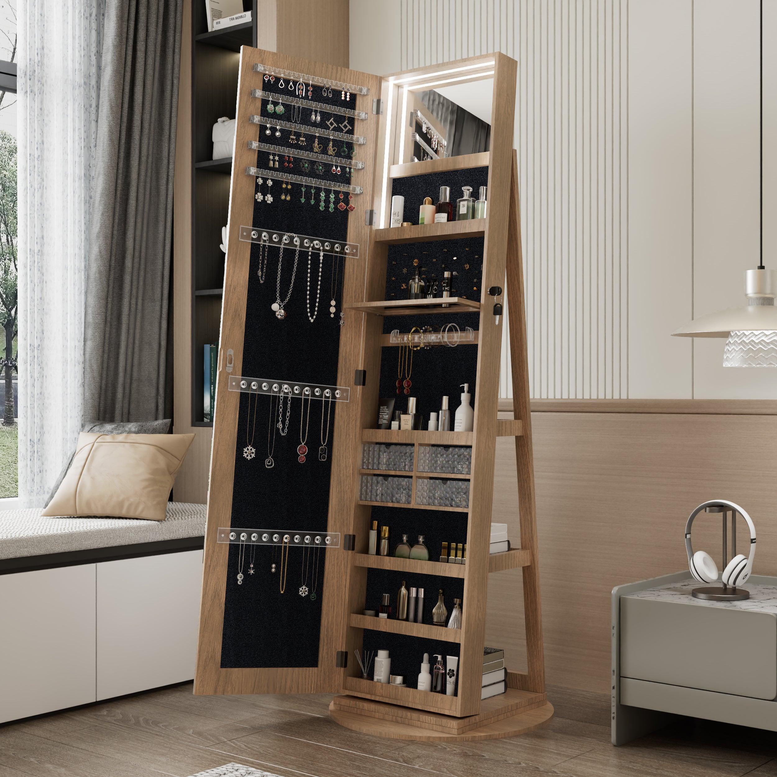 360° Swivel Jewelry Cabinet with Full Length Mirror