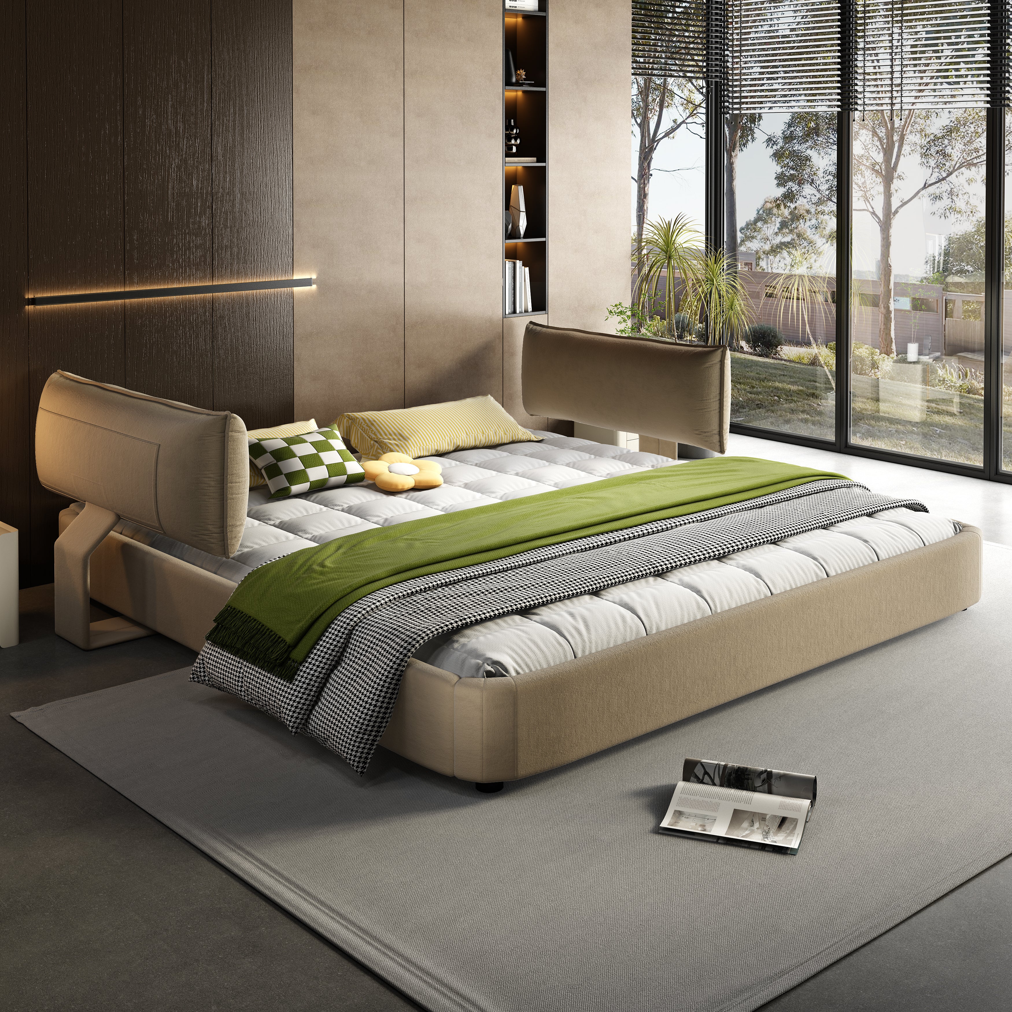 King Size Cloud Bed Frame with Oversized Padded Movable Headboard
