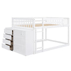Full Over Full Bunk Bed with 4 Drawers and 3 Shelves - White