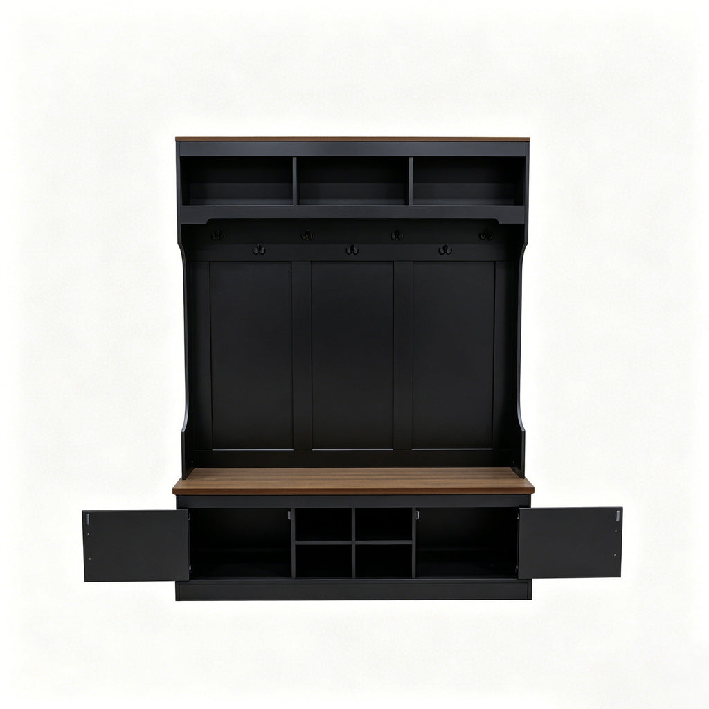 Vibe Haus 71"H Farmhouse Hall Tree with Bench and Shoe Storage