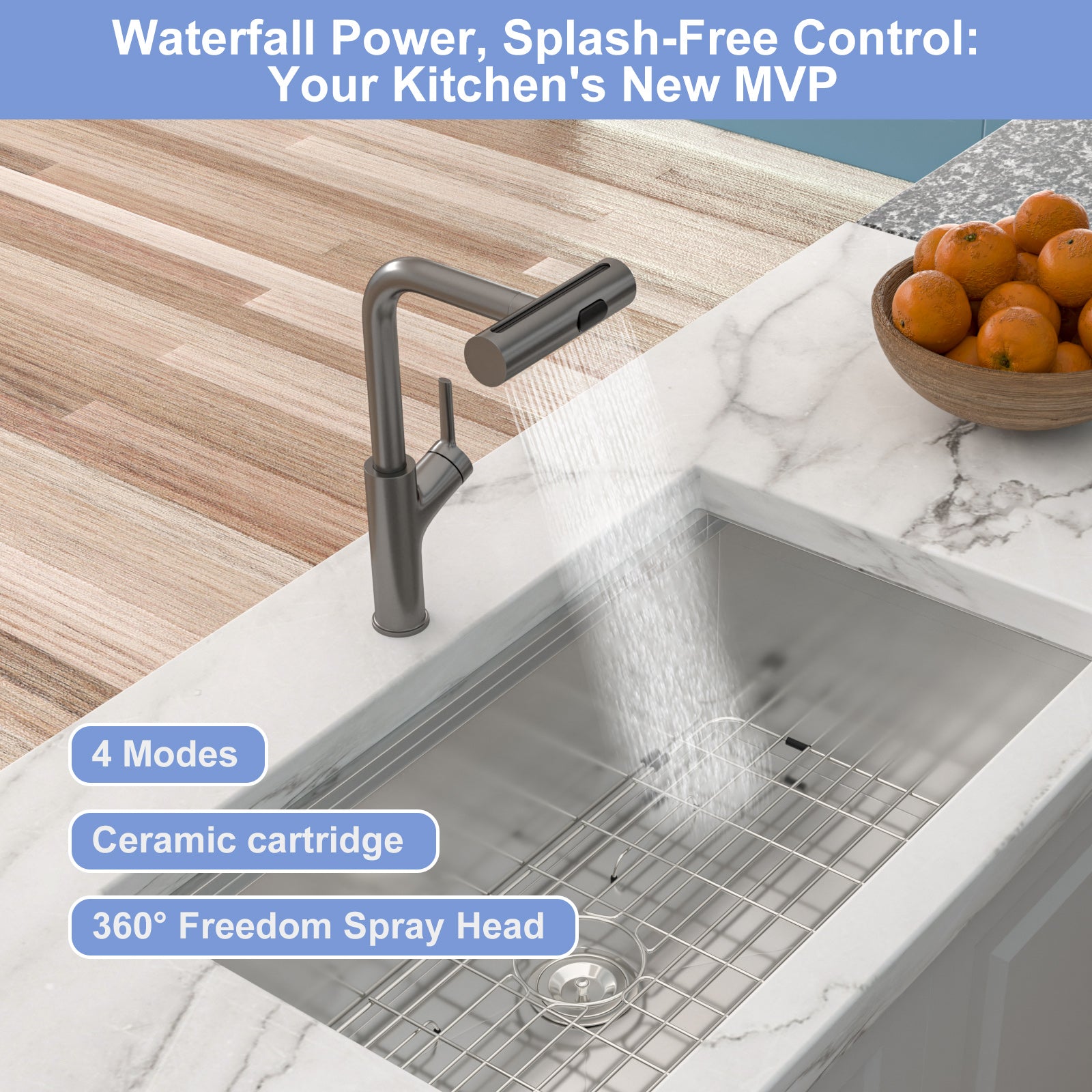 360° Pull-Down Kitchen Faucet with 4 Spray Modes