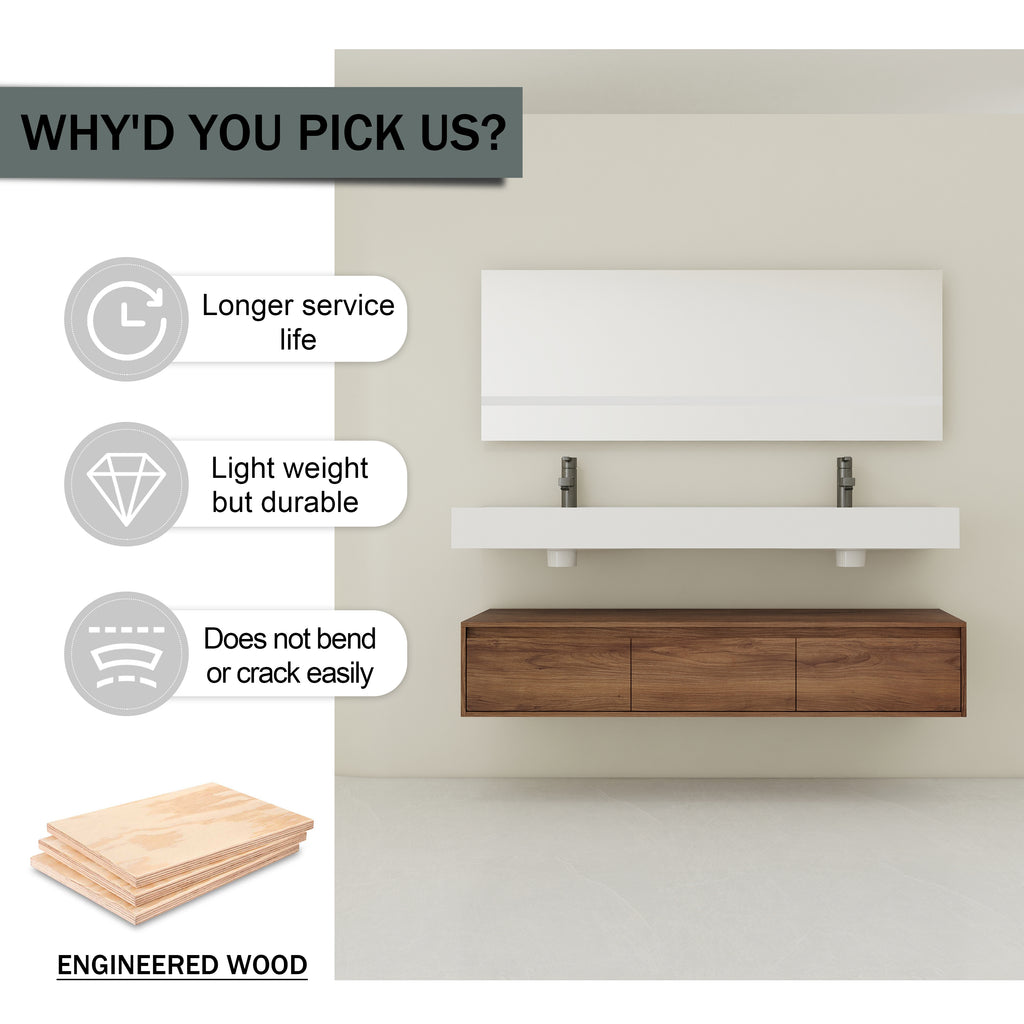 60 Inch Wall-Mounted Bathroom Vanity With Resin Sink