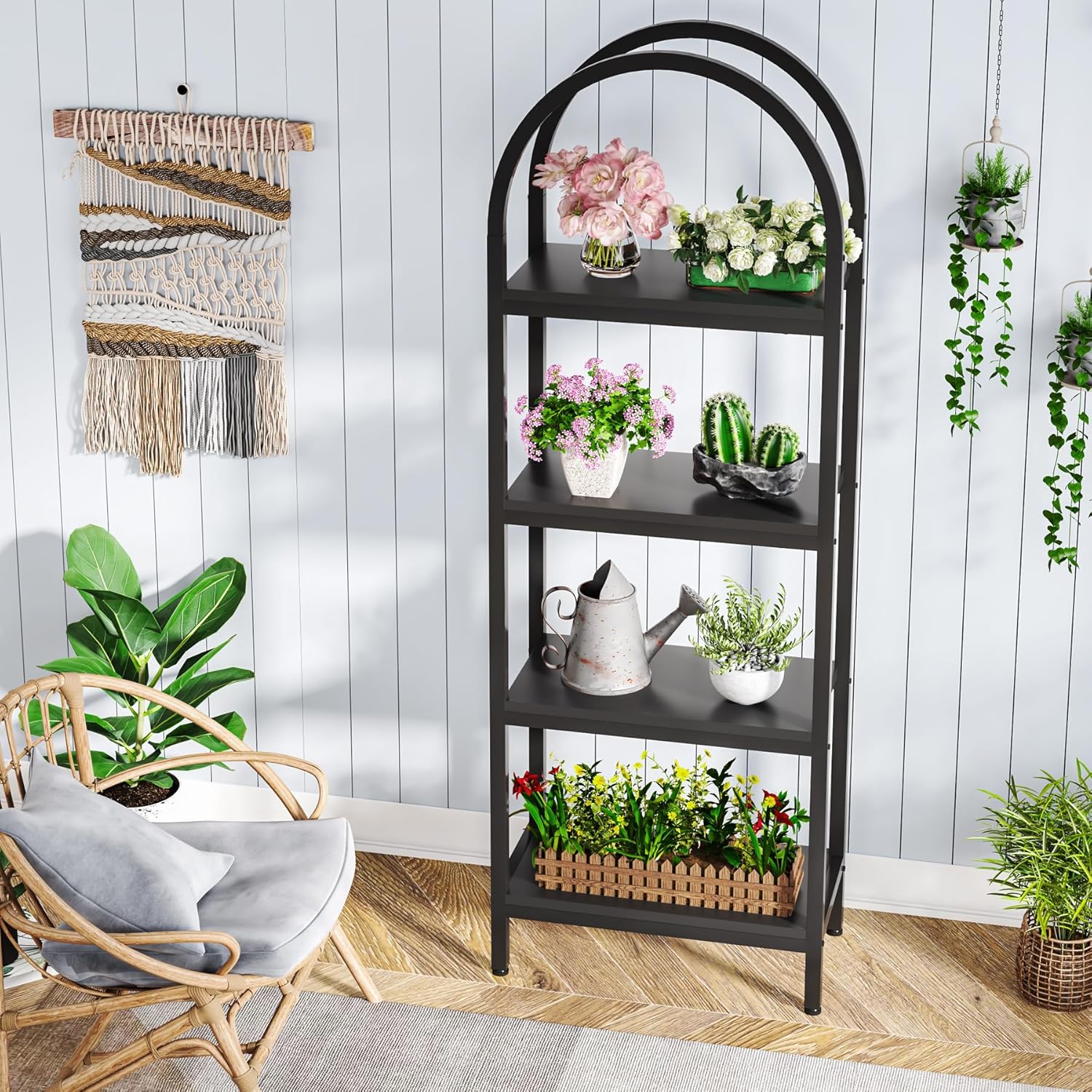 70.86" Tall 4-Tier Black Industrial Bookshelf