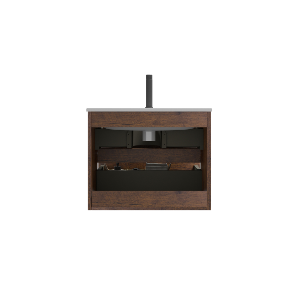TIA 24-Inch Wall Mounted Bathroom Vanity, Walnut