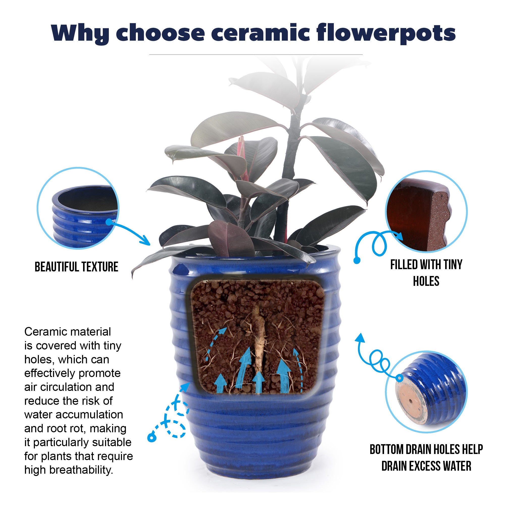 Handmade Sapphire Ceramic Garden Pot