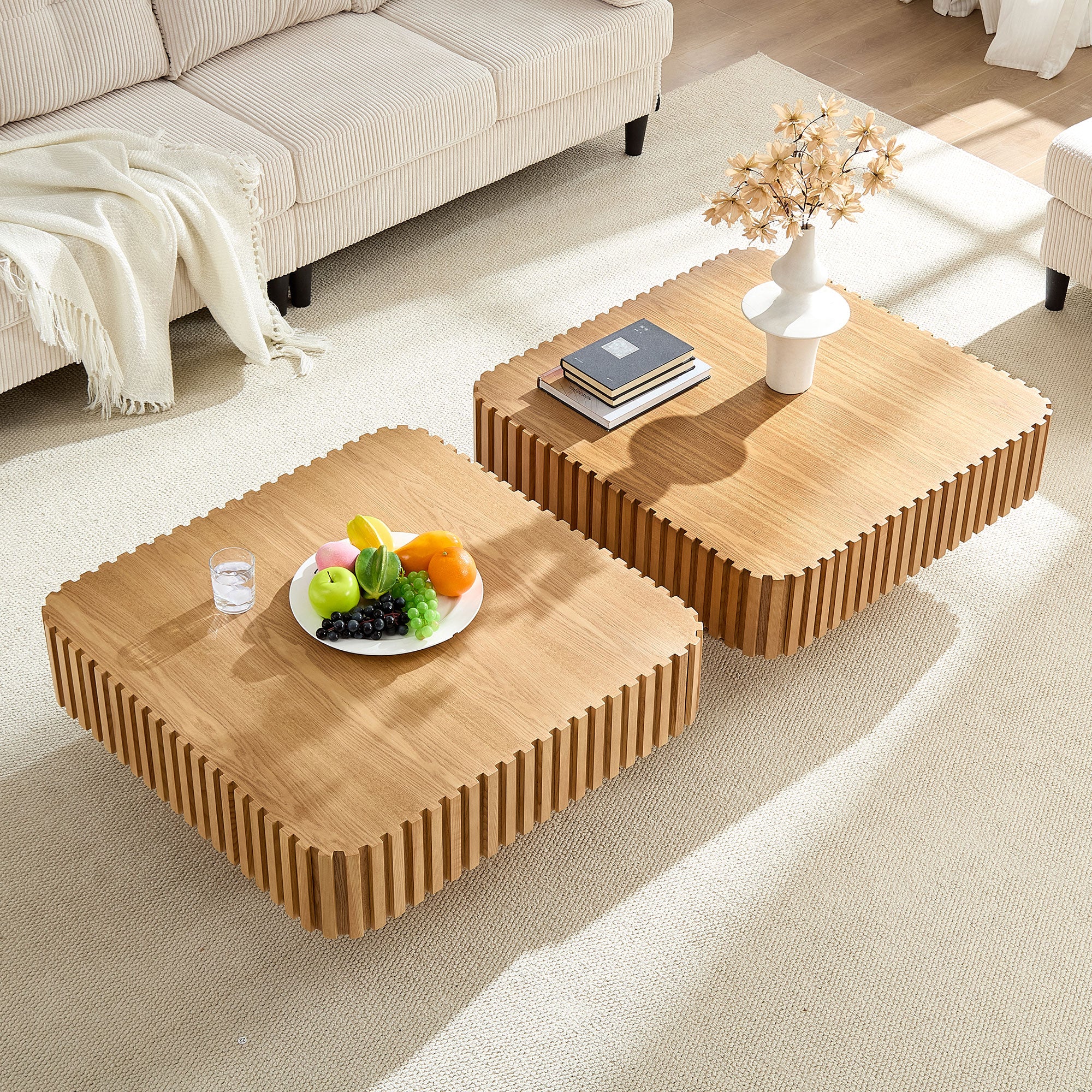 2PCS Set Modern Handcraft Drum Coffee Table
